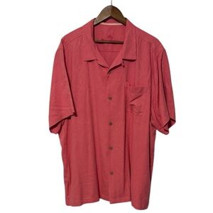 Tommy Bahama Mens 100% Silk Pink Jacquard Floral Short Sleeve Hawaiian Shirt XXL
